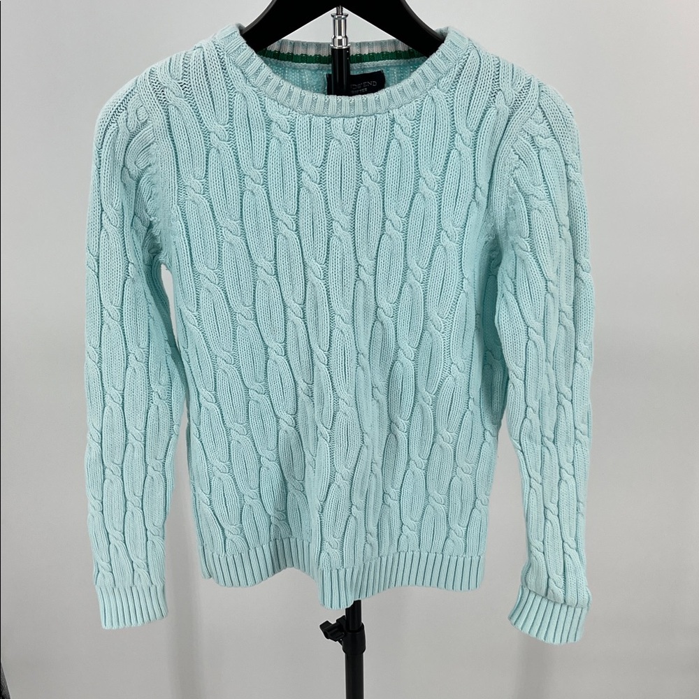 Lands' End Women's Cable Knit Sweater - Soft Blue 100% Cotton